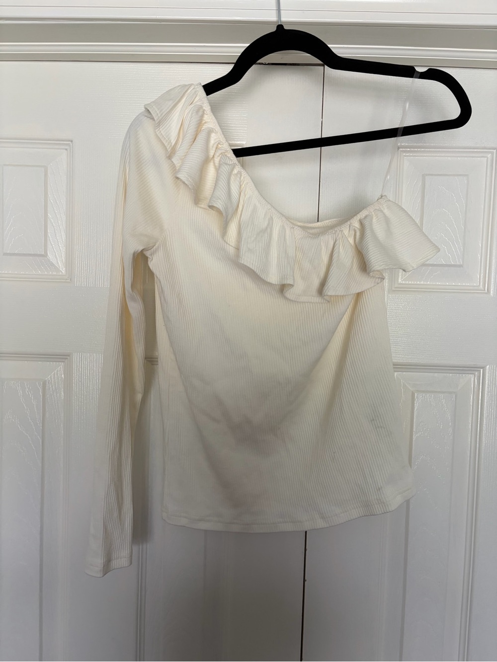 J. Crew Cream One-Shoulder Ruffle Long Sleeve Top